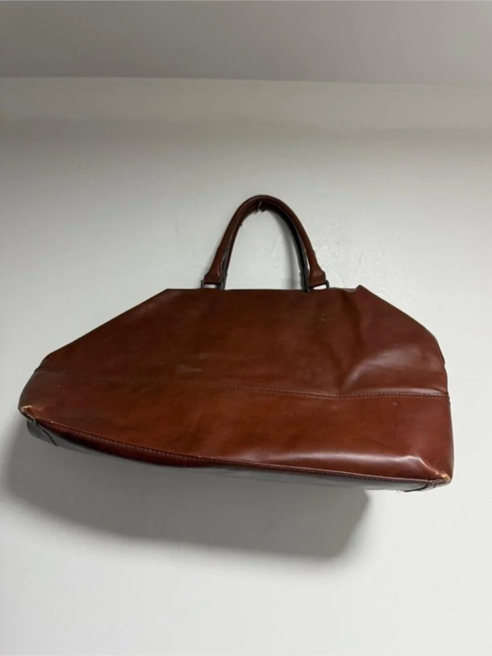 Zara Man Brown Faux Leather Weekender Duffel Bag Travel Overnight Carry-On